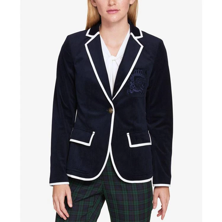 商品Tommy Hilfiger|Colorblocked-Trim Velvet Blazer, Created for Macy's,价格¥321,第2张图片详细描述