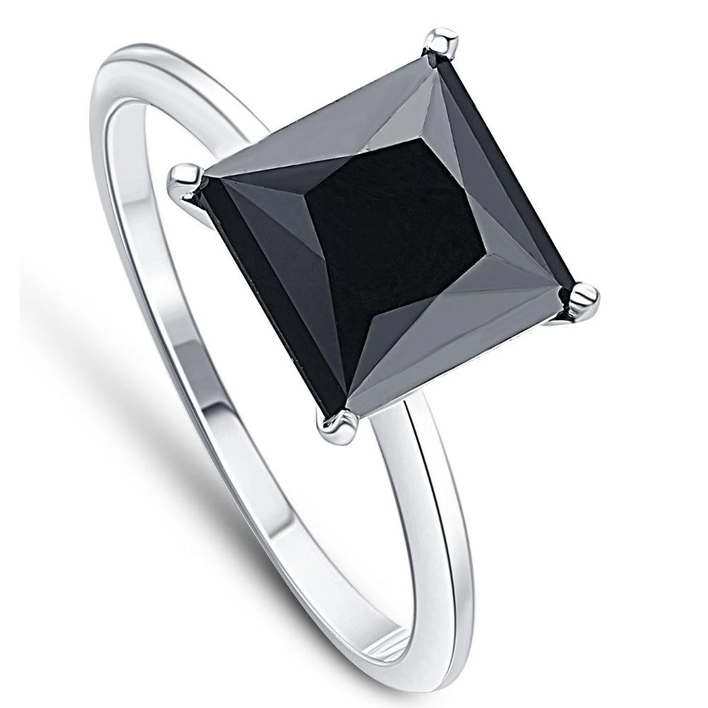 商品Pompeii3|3Ct Black Moissanite Princess Cut Solitaire Engagement Ring 14k White Gold,价格¥3972,第2张图片详细描述