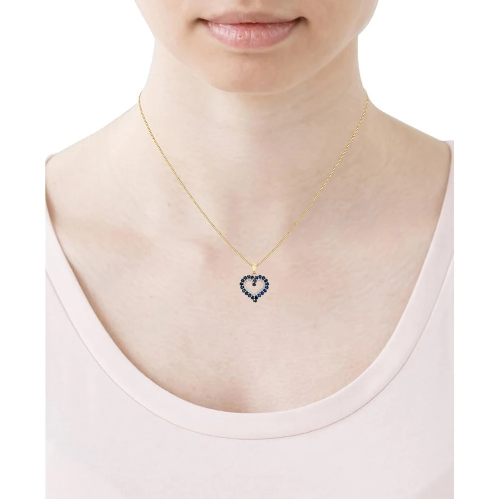 商品Macy's|Sapphire (1-3/8 ct.tw) & Diamond (1/10 ct. t.w.) Open Heart 18" Pendant Necklace in 10k Gold,价格¥4478,第2张图片详细描述