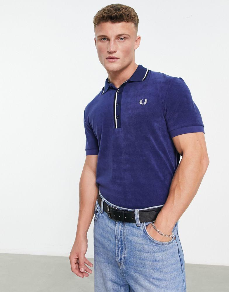 Fred Perry twin tipped towelling polo shirt in navy商品第1张图片规格展示
