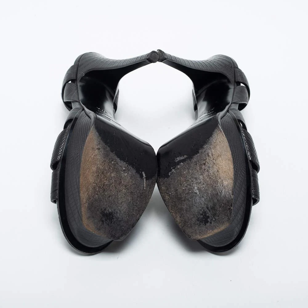 Yves Saint Laurent Black Lizard Embossed Leather Tribute  Ankle Strap Sandals Size 37.5 商品