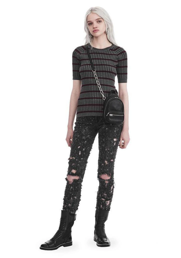 商品Alexander Wang|STRIPE INTARSIA SHORT SLEEVE SWEATER,价格¥1091,第1张图片