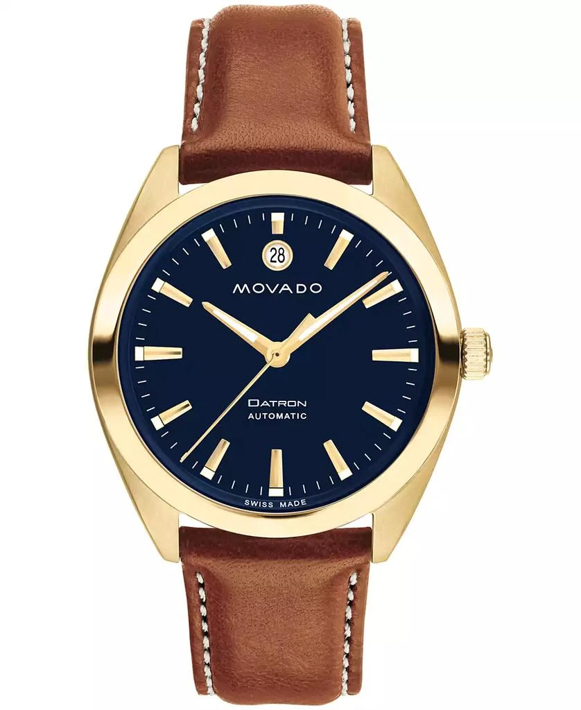 商品Movado|Men's Heritage Datron Swiss Automatic Cognac Genuine Leather Strap Watch 40mm,价格¥6578,第1张图片