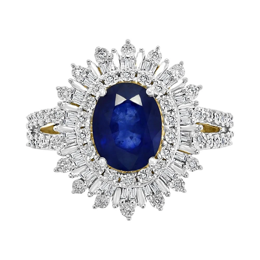 商品Effy|EFFY® Sapphire (1-7/8 ct. t.w.) & Diamond (1/4 ct. t.w.) Halo Ring in 14k Two-Tone Gold,价格¥22424,第3张图片详细描述