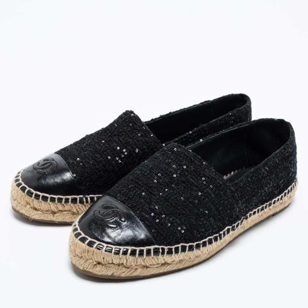 商品[二手商品] Chanel|Chanel Black Tweed And Leather CC Cap Toe Espadrille Flats Size 38,价格¥4462,第2张图片详细描述