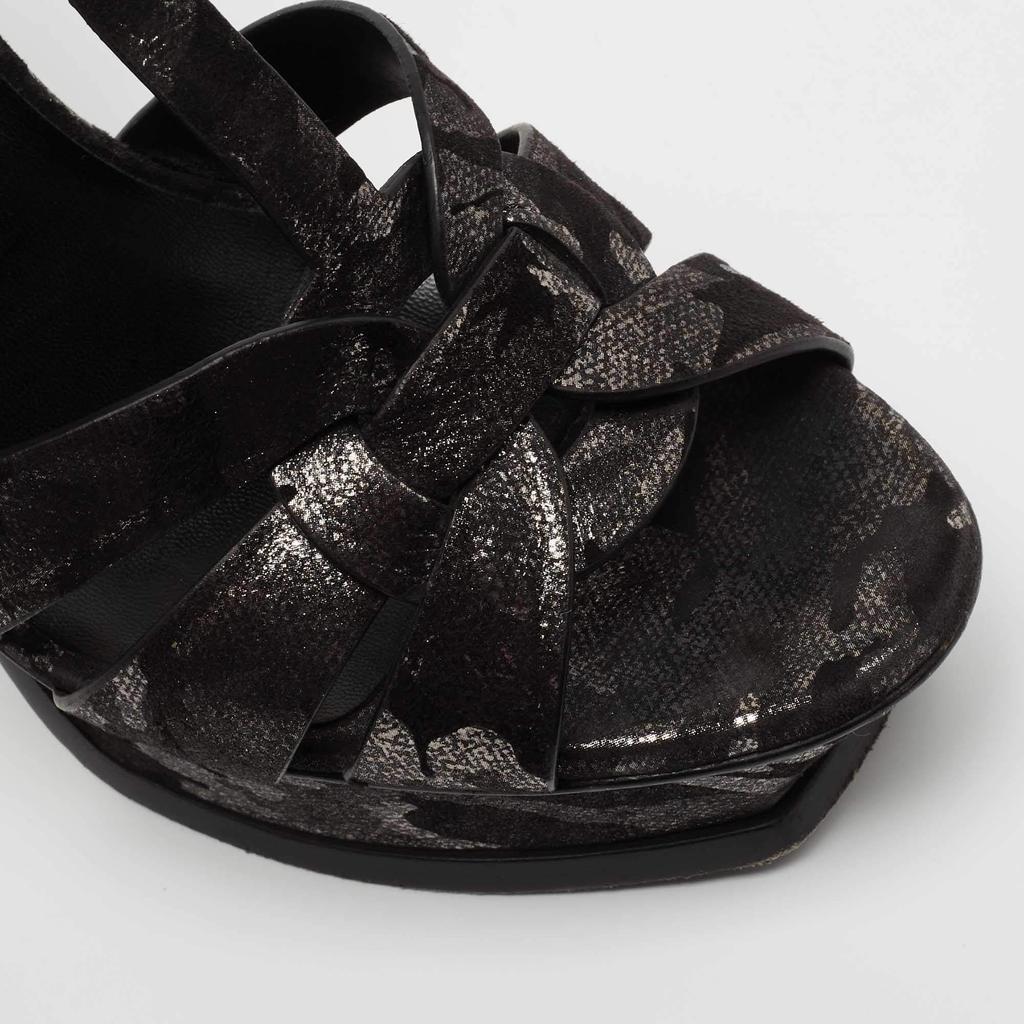 Yves Saint Laurent Black/Silver  Suede Tribute Ankle Strap  Sandals Size 38商品第7张图片规格展示