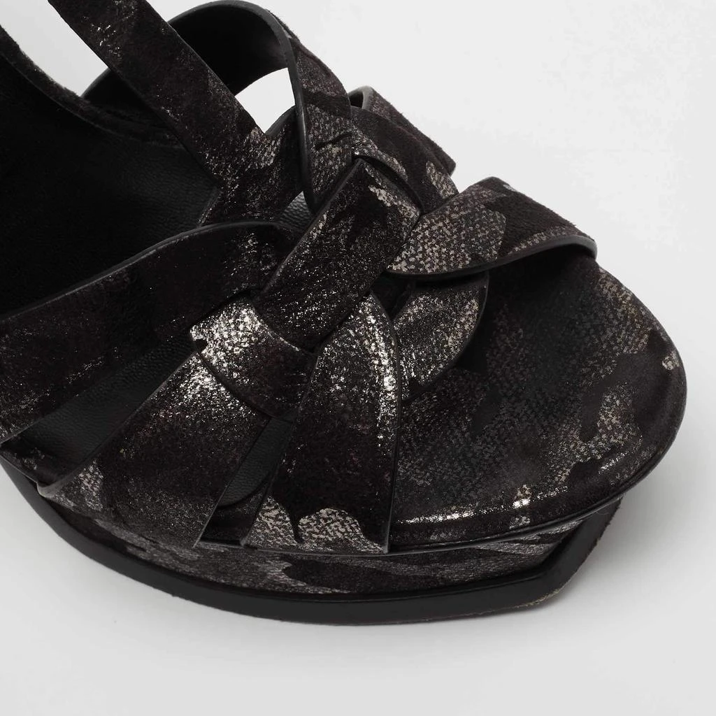 Yves Saint Laurent Black/Silver  Suede Tribute Ankle Strap  Sandals Size 38 商品