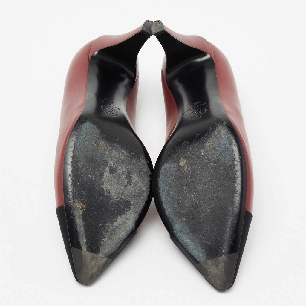Chanel Burgundy/Black Leather And Canvas Cap Toe Pointed Toe Pumps Size 40 商品