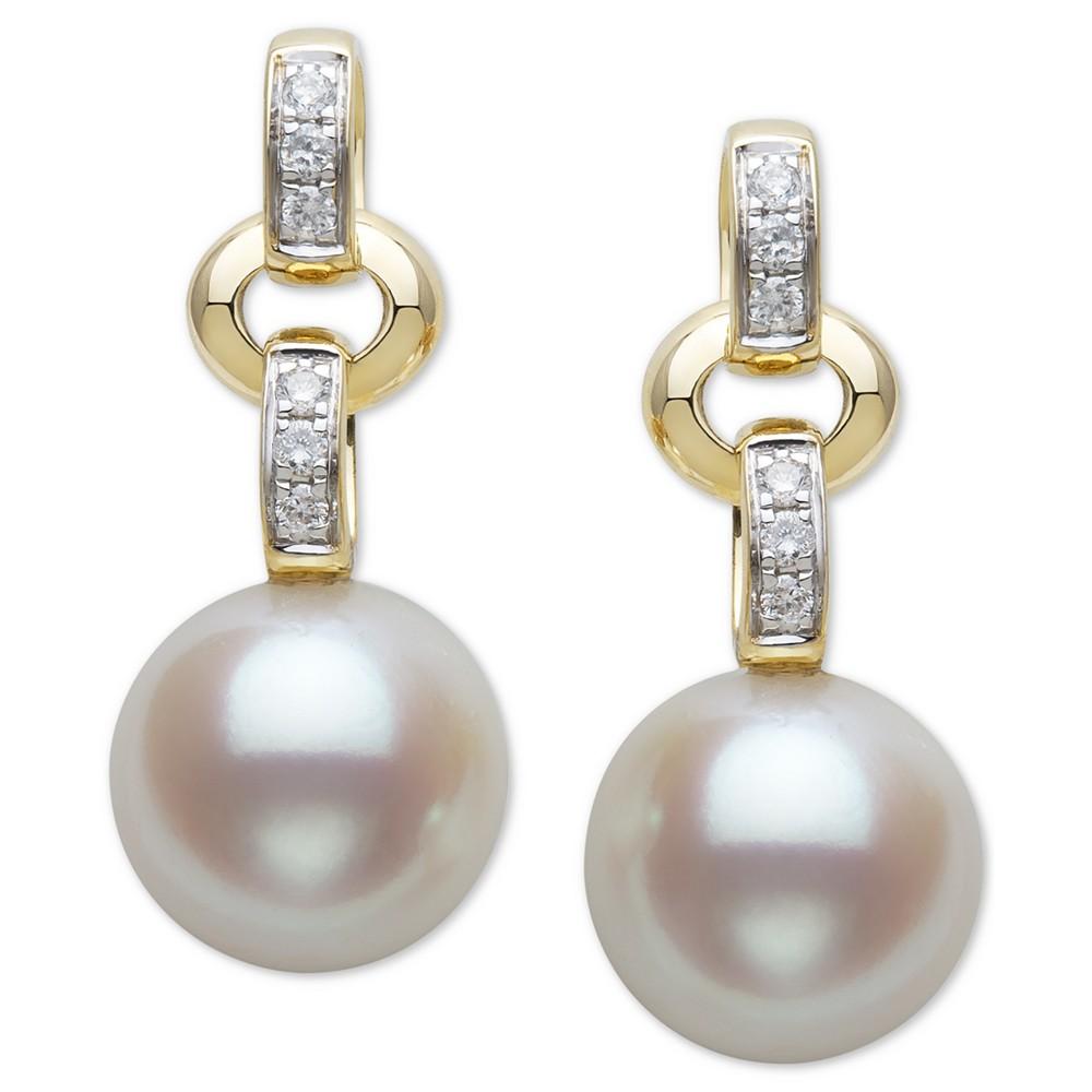 Cultured Freshwater Pearl (9mm) & Diamond (1/10 ct. t.w.) Drop Earrings in 14k Gold商品第1张图片规格展示