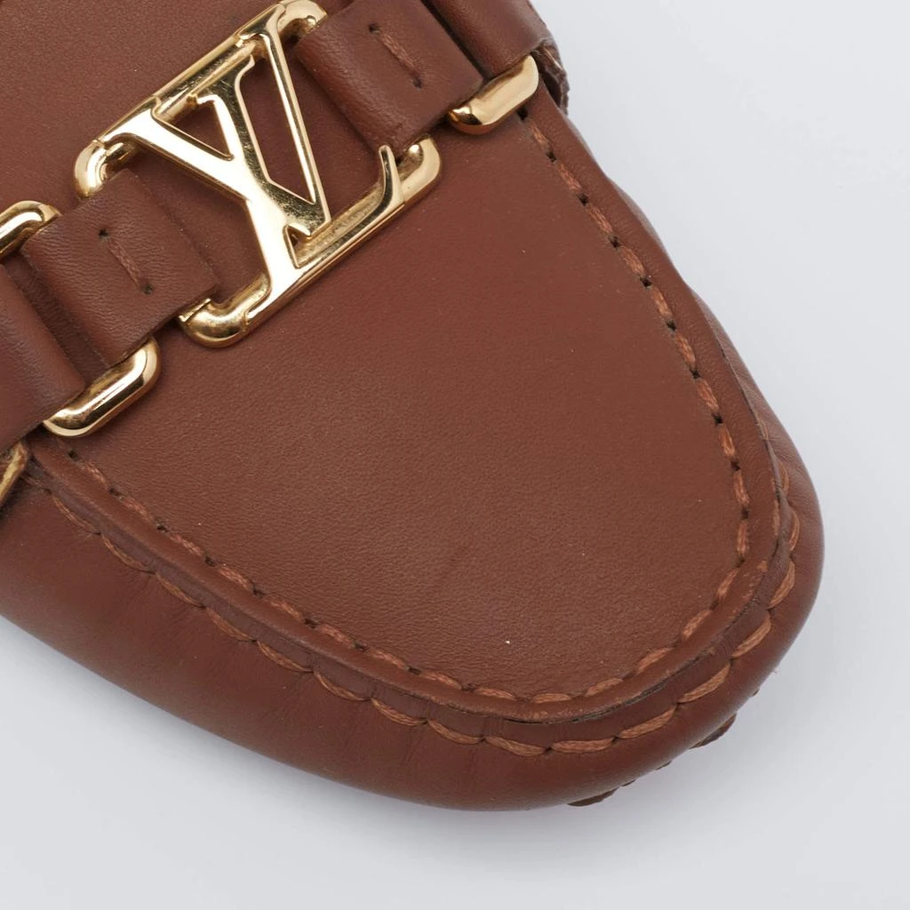 Louis Vuitton Brown Leather Metal Logo Slip On Loafers Size 38 商品