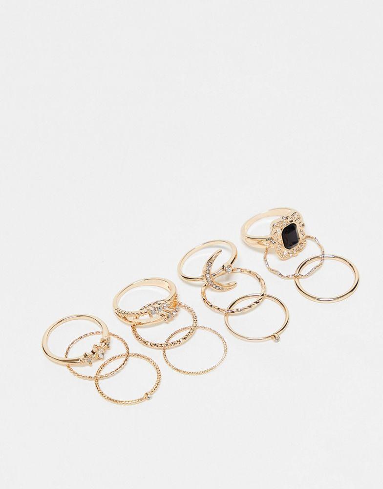 商品River Island|River Island pack of 11 celestial crystal rings in goldtone,价格¥140,第1张图片