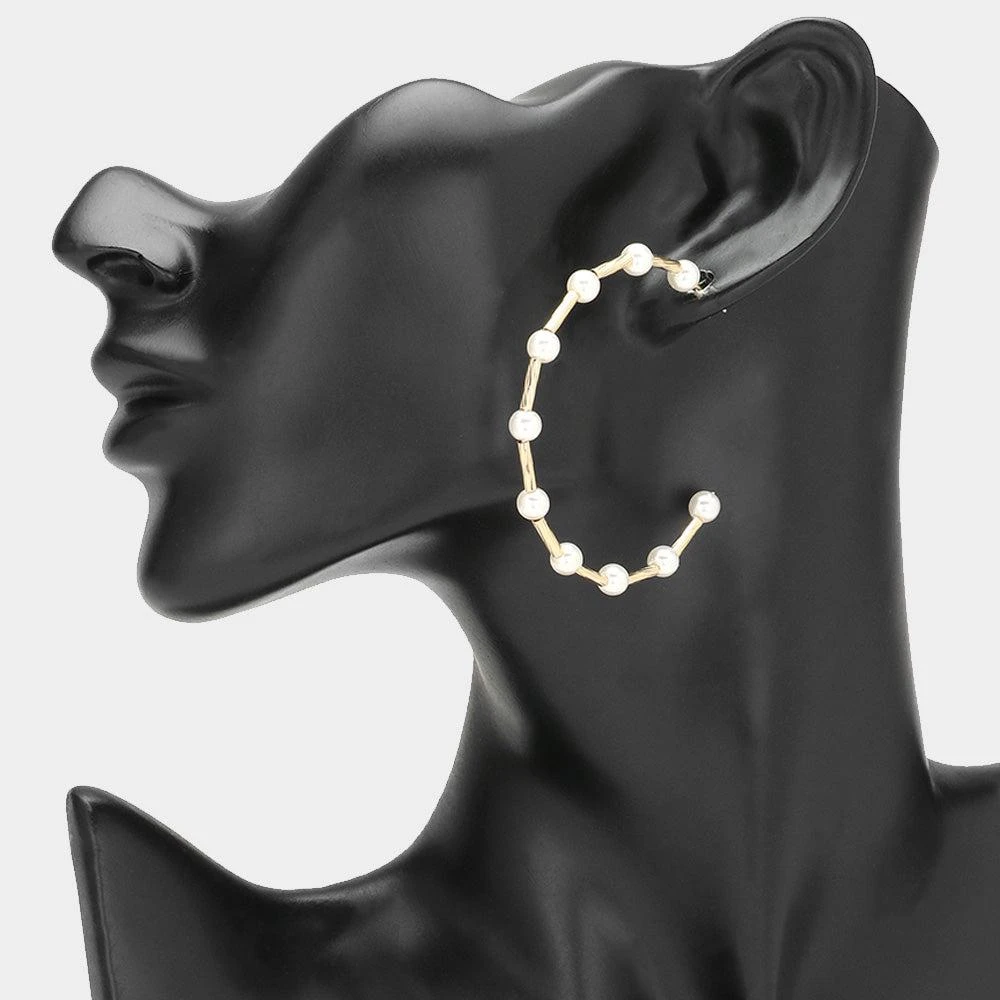 商品FASHNZFAB|Pearl Station Hoop Earrings - Gold,价格¥192,第1张图片详细描述