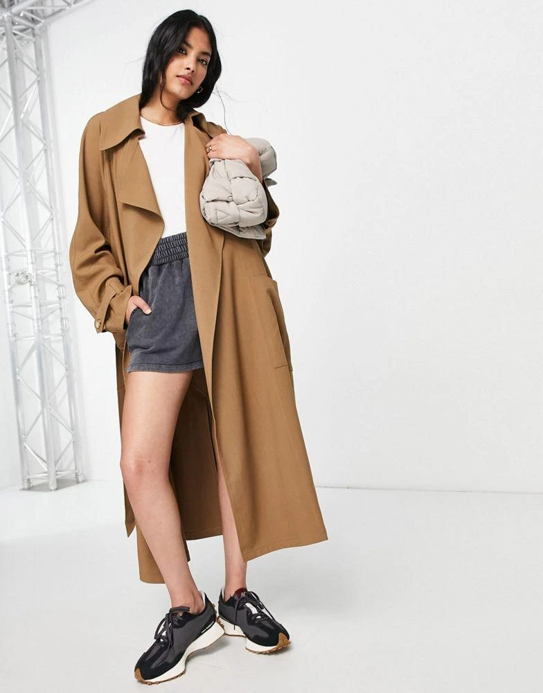 商品Topshop|Topshop twill fluid duster coat in camel,价格¥509,第1张图片