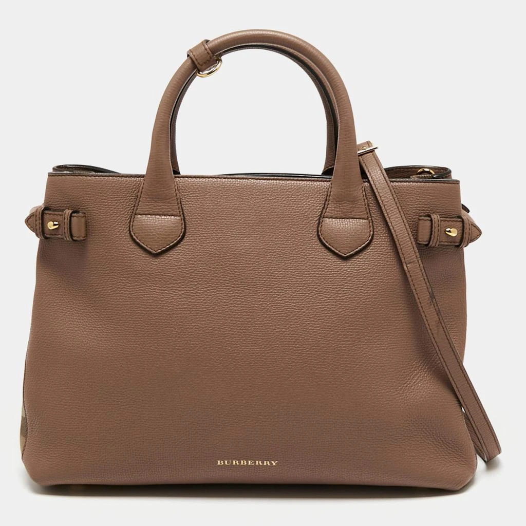 商品[二手商品] Burberry|Burberry Brown Leather and House Check Canvas Medium Banner Tote,价格¥4578,第1张图片