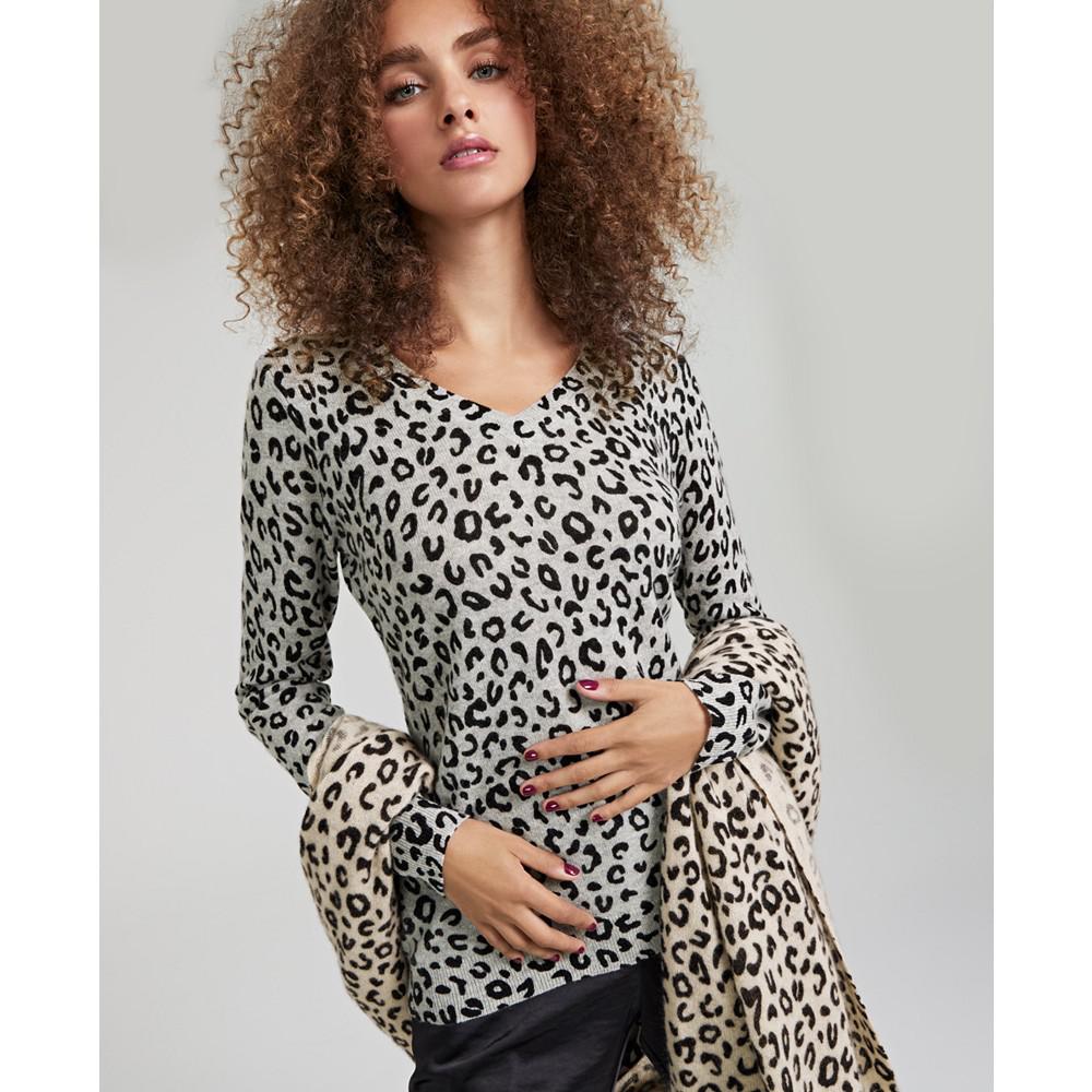 Women's 100% Cashmere Cheetah Sweater, Created for Macy's商品第1张图片规格展示