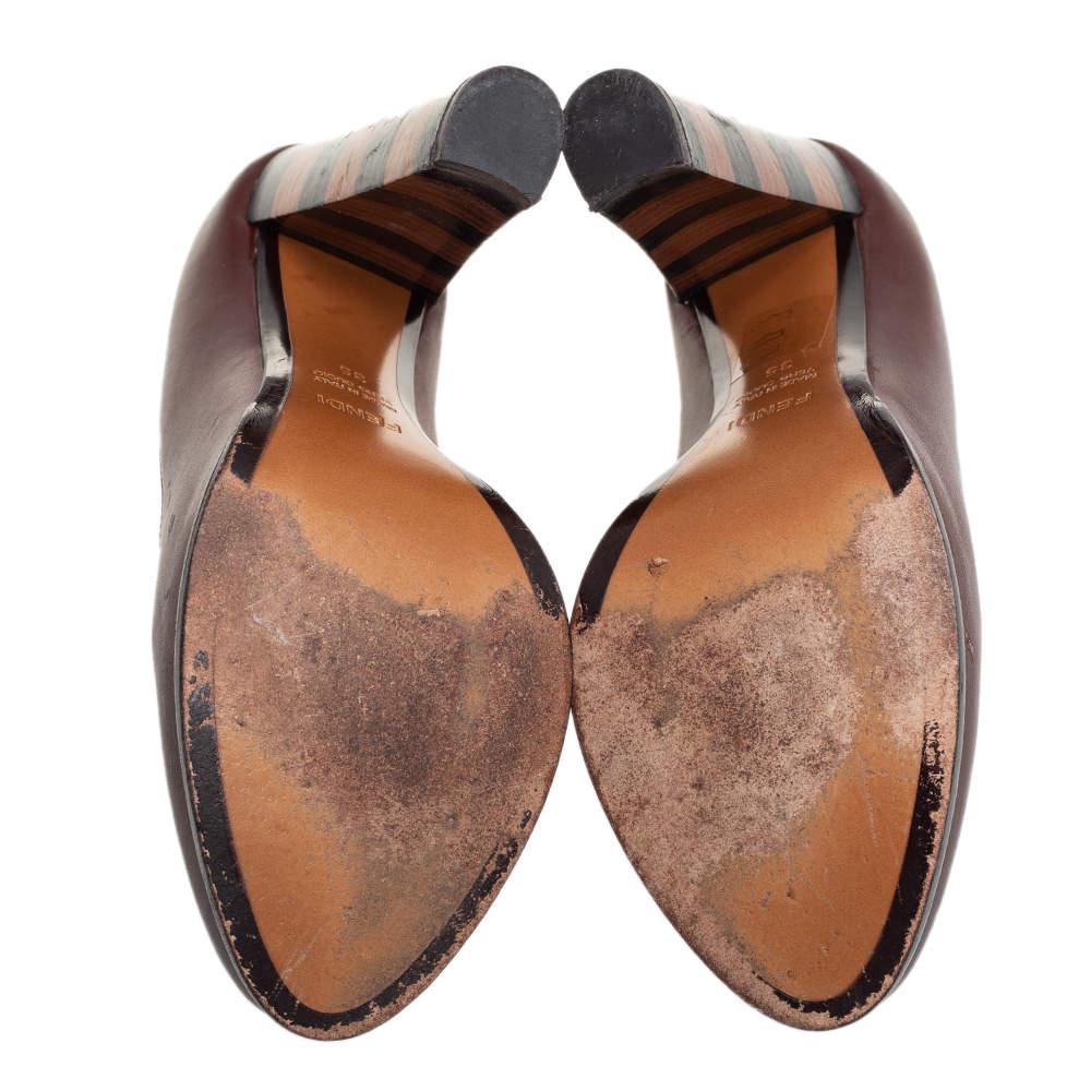 Fendi Burgundy Leather Pequin Block Heel Pumps Size 35商品第6张图片规格展示