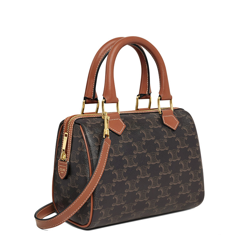 【预售3-7天】CELINE/赛琳 21秋冬新款BOSTON系列 女士小号经典凯旋老花帆布棕褐色皮革饰边手提单肩波士顿包197582CAS.04LU商品第2张图片规格展示