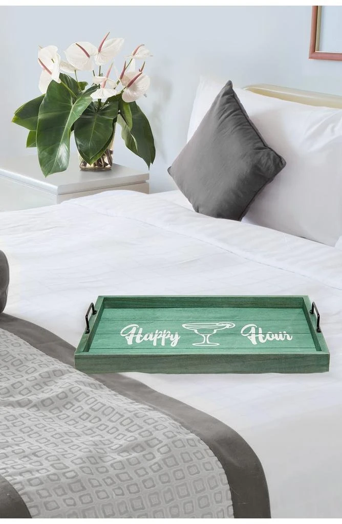 商品LALIA HOME|Decorative Wood Serving Tray with Handles - 15.5" x 12" - "Happy Hour",价格¥203,第4张图片详细描述