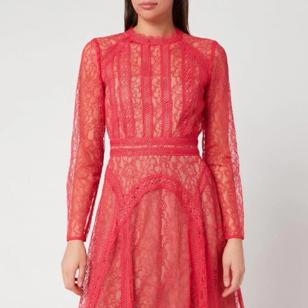 商品Self Portrait|Self-Portrait Women's Hot Pink Lace Panel Midi Dress - Hot Pink,价格¥1057,第3张图片详细描述