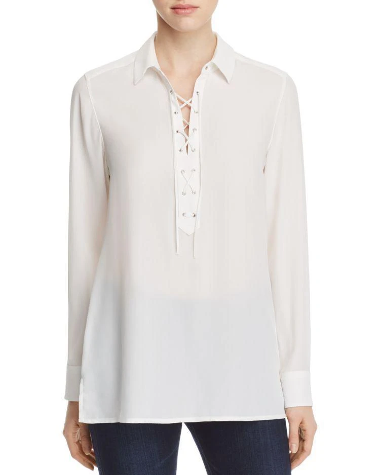 商品FOXCROFT|Leah Lace-Up Blouse,价格¥444,第1张图片