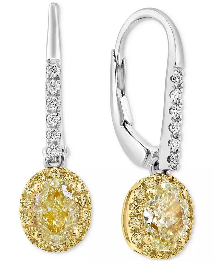 商品Effy|EFFY® Yellow Diamond (1-1/10 ct. t.w.) & White Diamond (1/10 ct. t.w.) Oval Halo Leverback Drop Earrings in 18k Two-Tone Gold,价格¥26175,第1张图片