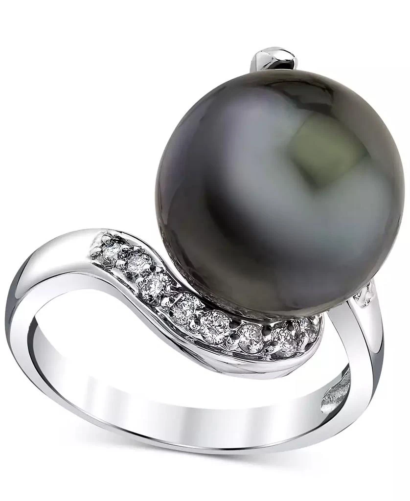 商品Macy's|Cultured Tahitian Pearl (13mm) & Diamond (1/3 ct. t.w.) Swirl Statement Ring in 14k White Gold,价格¥6265,第1张图片