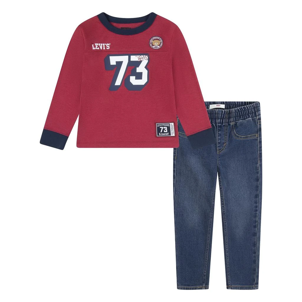 商品Levi's|Long Sleeve Ringer T-Shirt and Denim Two-Piece Outfit Set (Little Kids),价格¥194,第1张图片