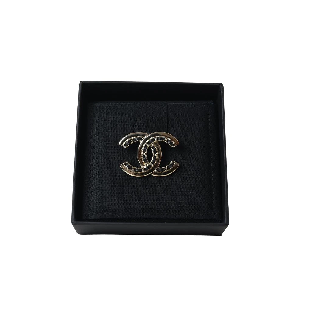 商品Chanel|Chanel CC Logo With Braided Leather Brooch Gold Black,价格¥5617,第1张图片