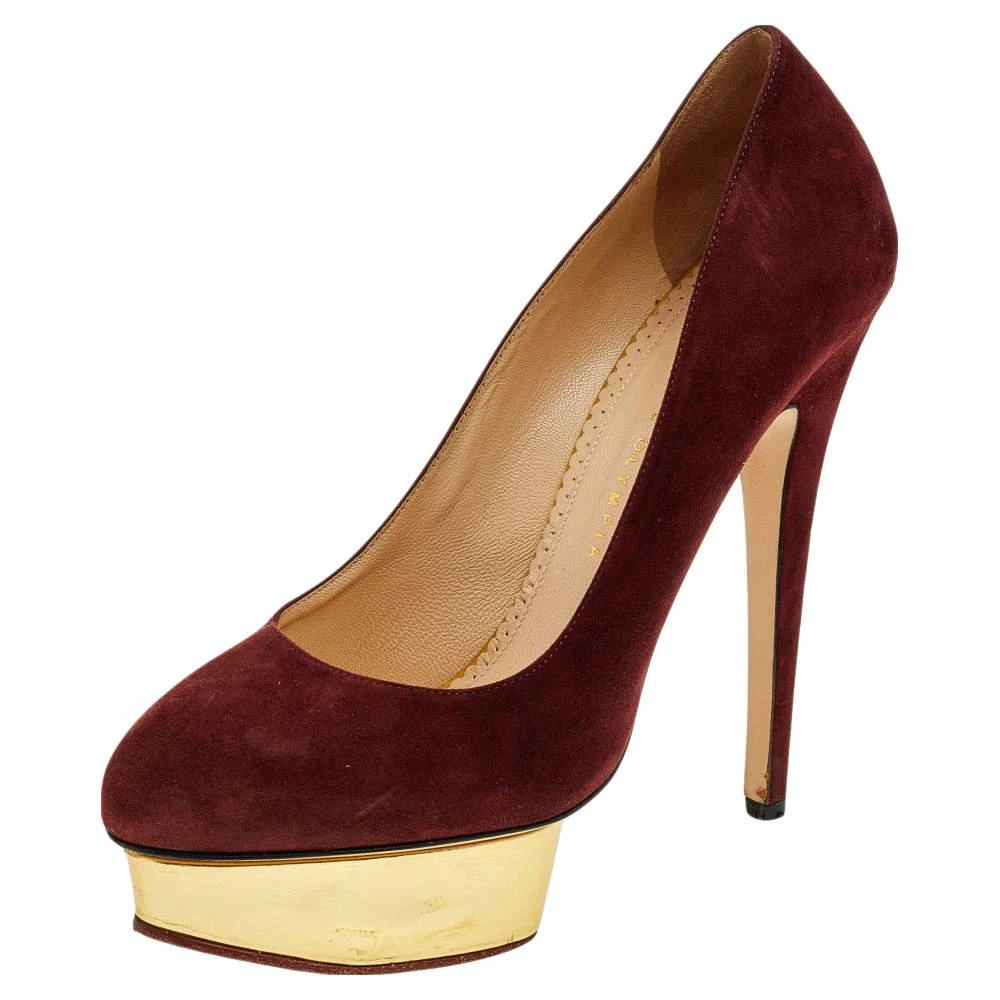 商品[二手商品] Charlotte Olympia|Charlotte Olympia Burgundy Suede Dolly Platform Pumps Size 40,价格¥1014,第1张图片