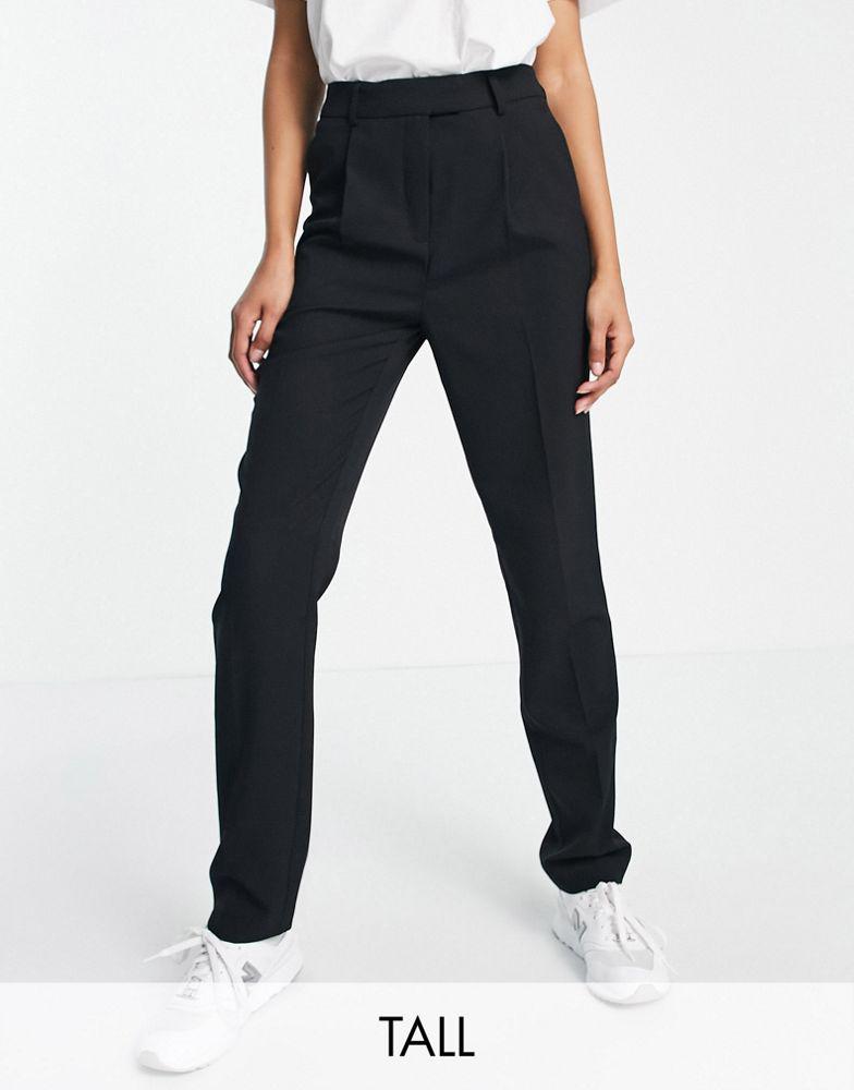 Topshop Tall pleat detail peg leg trouser in black商品第1张图片规格展示