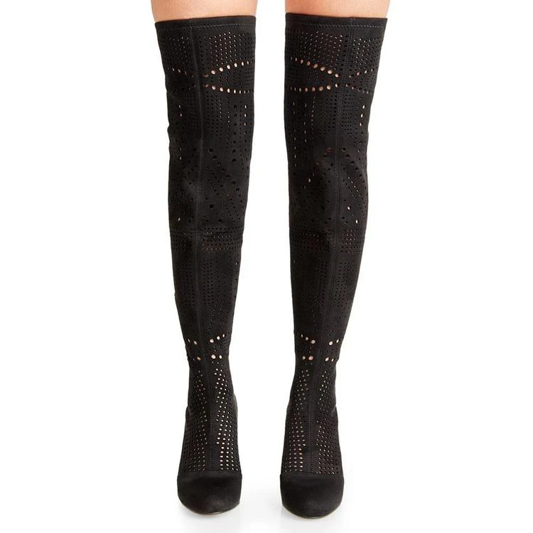 Eden Laser-Cut Block-Heel Over-The-Knee Boots 商品