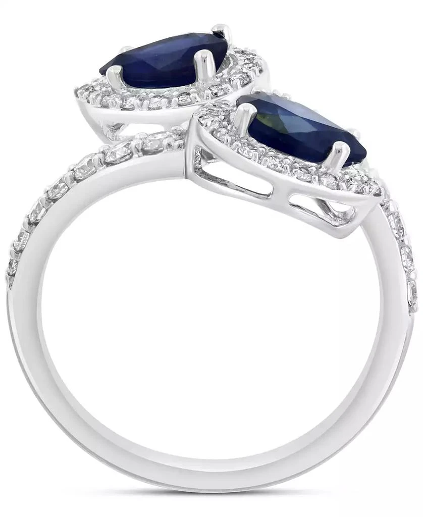 商品Effy|EFFY® Blue Sapphire (1-3/8 ct. t.w.) & Diamond (1/2 ct. t.w.) Pear-Shape Halo Bypass Ring in 14k White Gold,价格¥38571,第4张图片详细描述