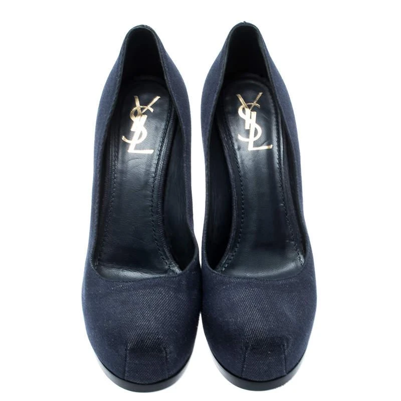 商品[二手商品] Yves Saint Laurent|Yves Saint Laurent Blue Denim Fabric Tribtoo Platform Pumps Size 40,价格¥793,第3张图片详细描述