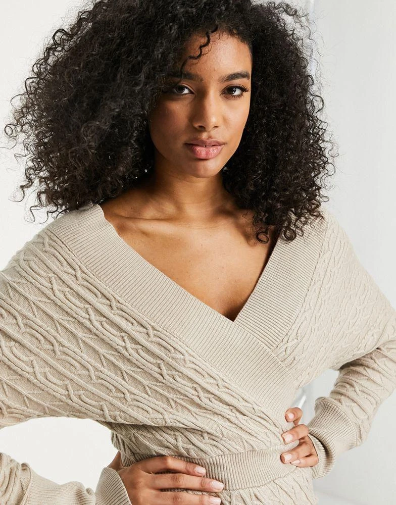 商品ASOS|ASOS DESIGN knitted off shoulder wrap mini dress with corset bodice,价格¥402,第3张图片详细描述