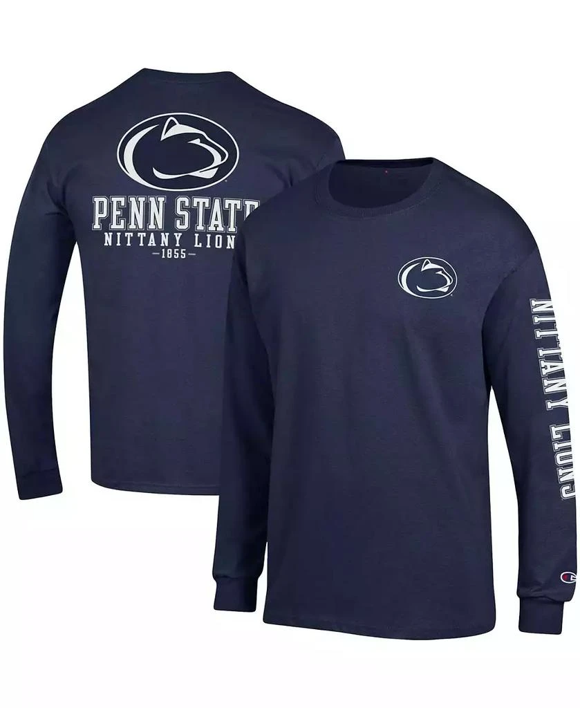 商品CHAMPION|Men's Navy Penn State Nittany Lions Team Stack Long Sleeve T-shirt,价格¥219,第1张图片