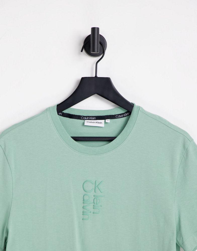 Calvin Klein hybrid logo t-shirt in teal green商品第4张图片规格展示