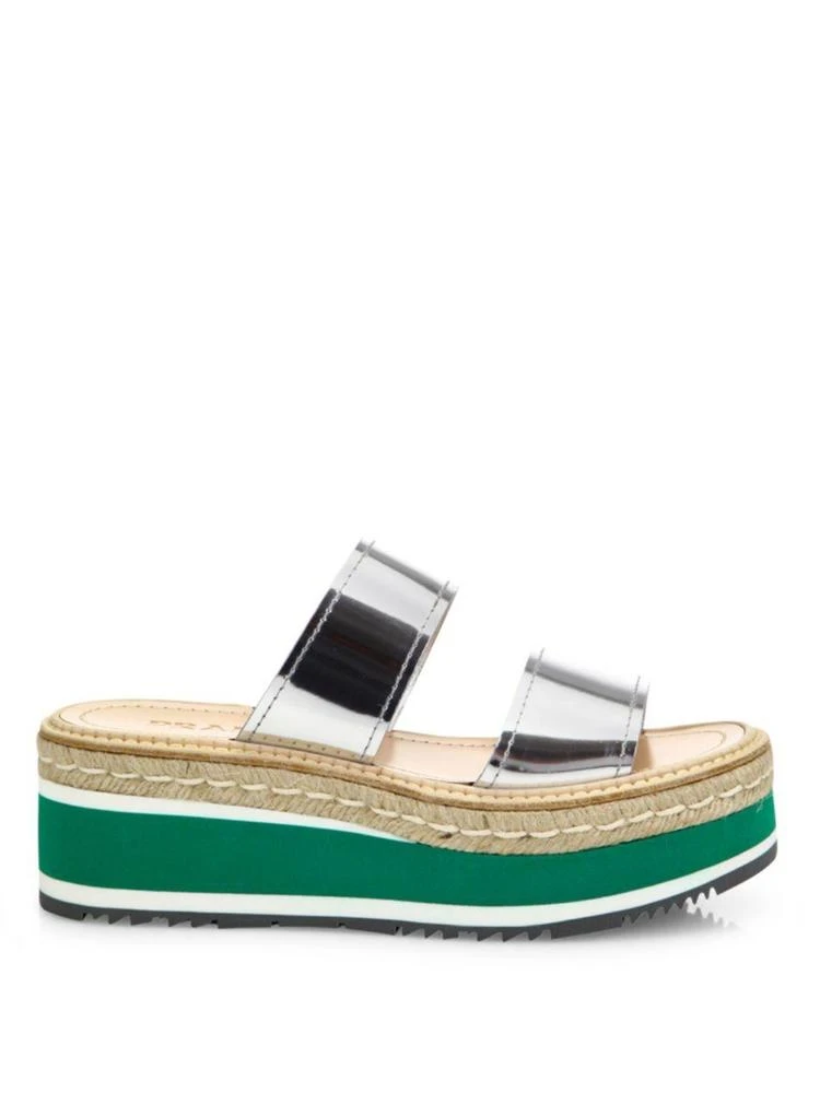 商品Prada|Metallic Leather Espadrille Platform Slides,价格¥2250,第5张图片详细描述