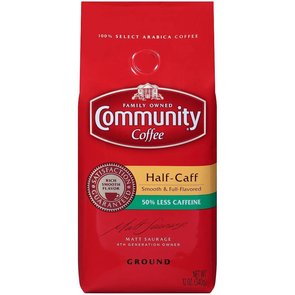 商品Community Coffee|Half Caff Medium-Dark Roast Premium Ground Coffee, 12 Oz - 6 Pack,价格¥464,第1张图片