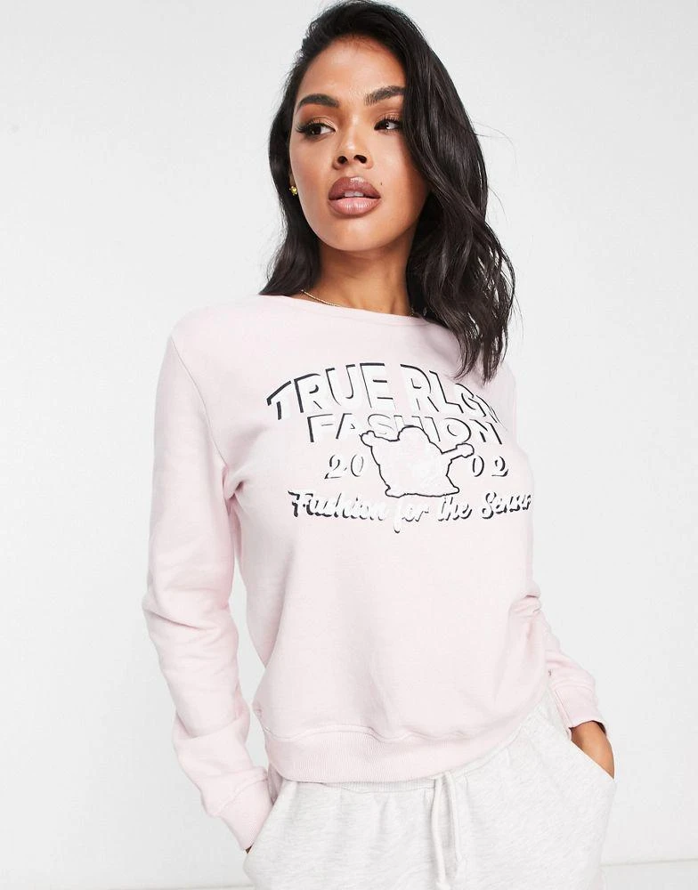 商品True Religion|True Religion flock logo sweatshirt in pale lilac,价格¥373,第1张图片