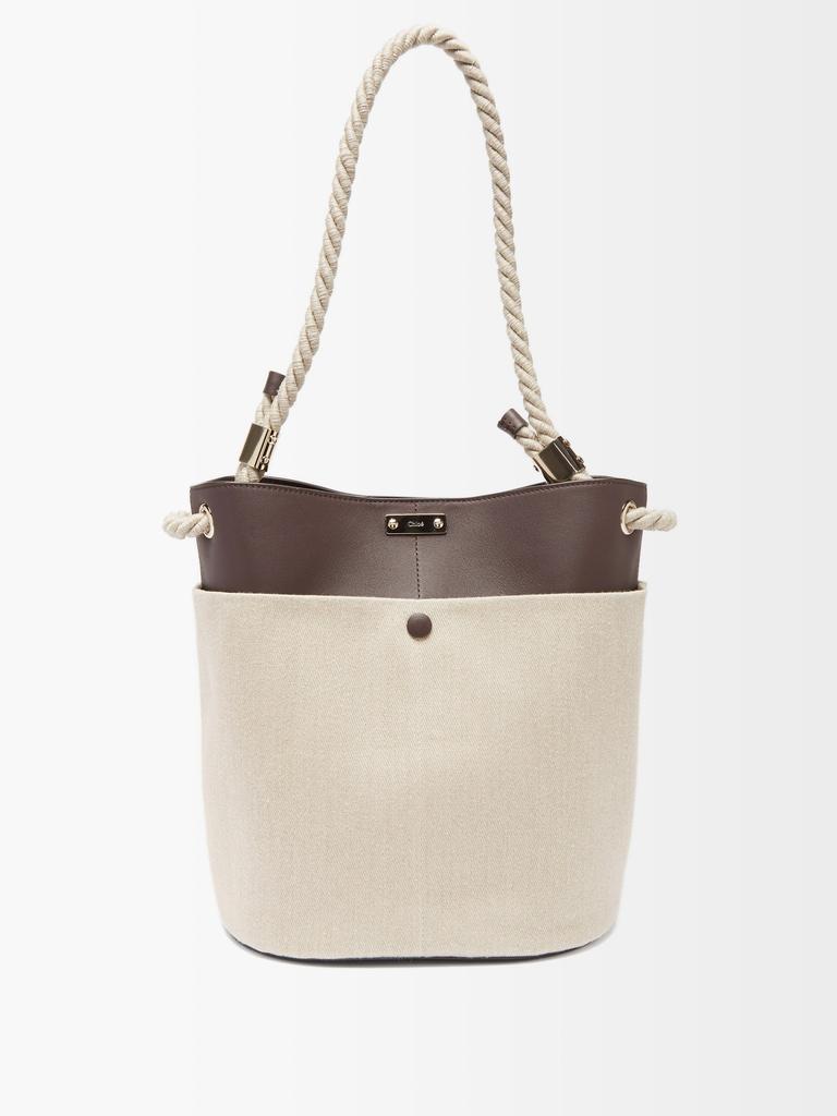商品Chloé|Logo-plaque linen-twill and leather bucket bag,价格¥12319,第1张图片
