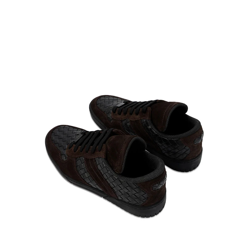 BOTTEGA VENETA 男士黑色红棕色拼色编制皮革绒面拼接休闲板鞋 308885-VT032-2183 商品