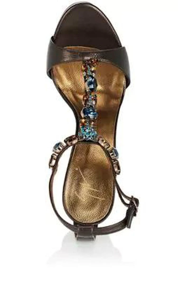 商品Giuseppe Zanotti|Jeweled Leather T-Strap Sandals,价格¥4531,第4张图片详细描述