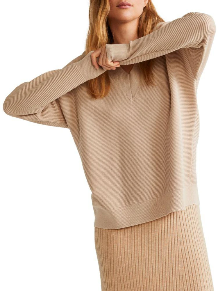 商品Mango|Ribbed V-Neck Sweater,价格¥452,第3张图片详细描述