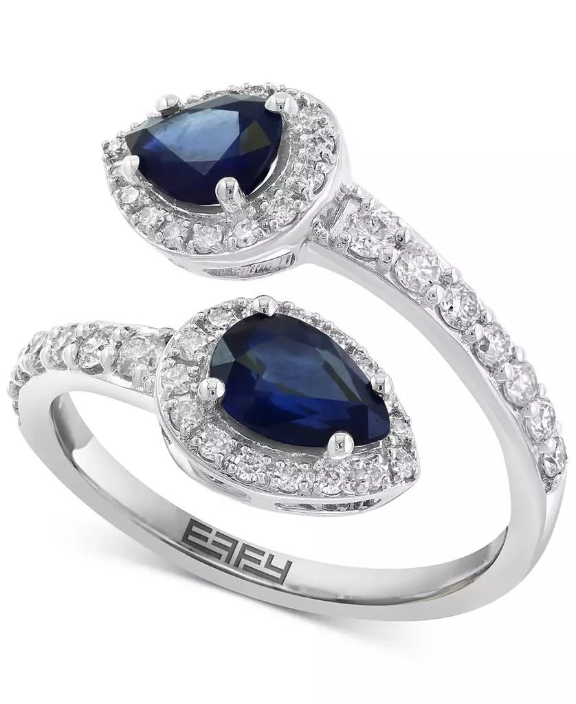 商品Effy|EFFY® Blue Sapphire (1-3/8 ct. t.w.) & Diamond (1/2 ct. t.w.) Pear-Shape Halo Bypass Ring in 14k White Gold,价格¥38571,第1张图片