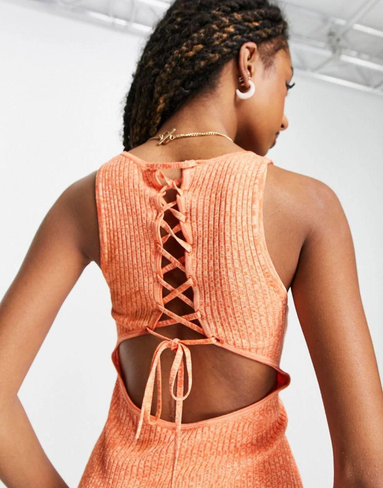 商品AsYou|ASYOU lace up tie back knitted unitard in orange,价格¥149,第2张图片详细描述