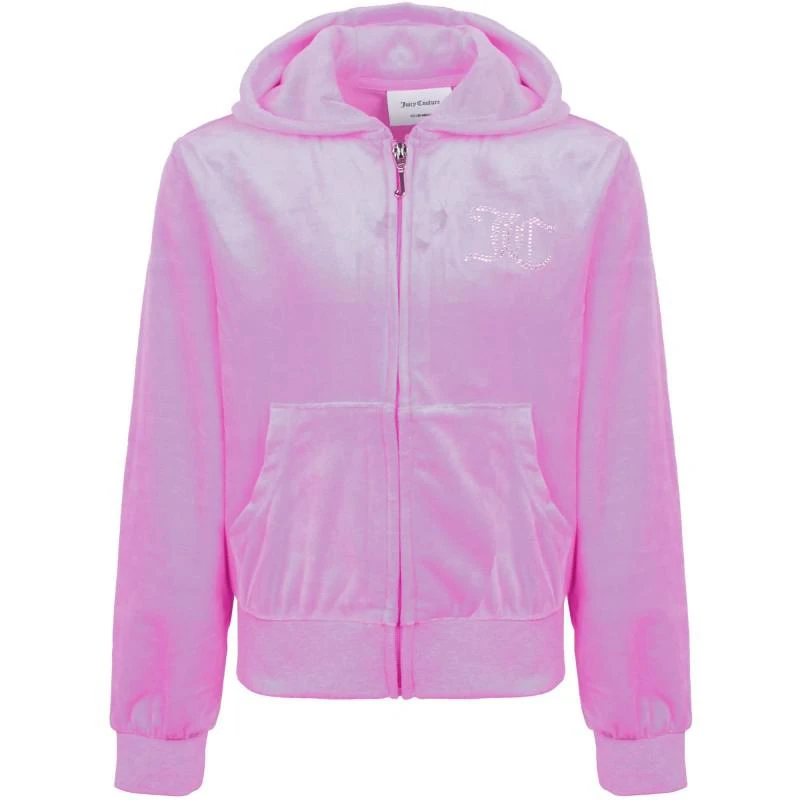 商品Juicy Couture|Logo crystal detailing girls lilac velour zip up hoodie with kangaroo pockets,价格¥749,第2张图片详细描述