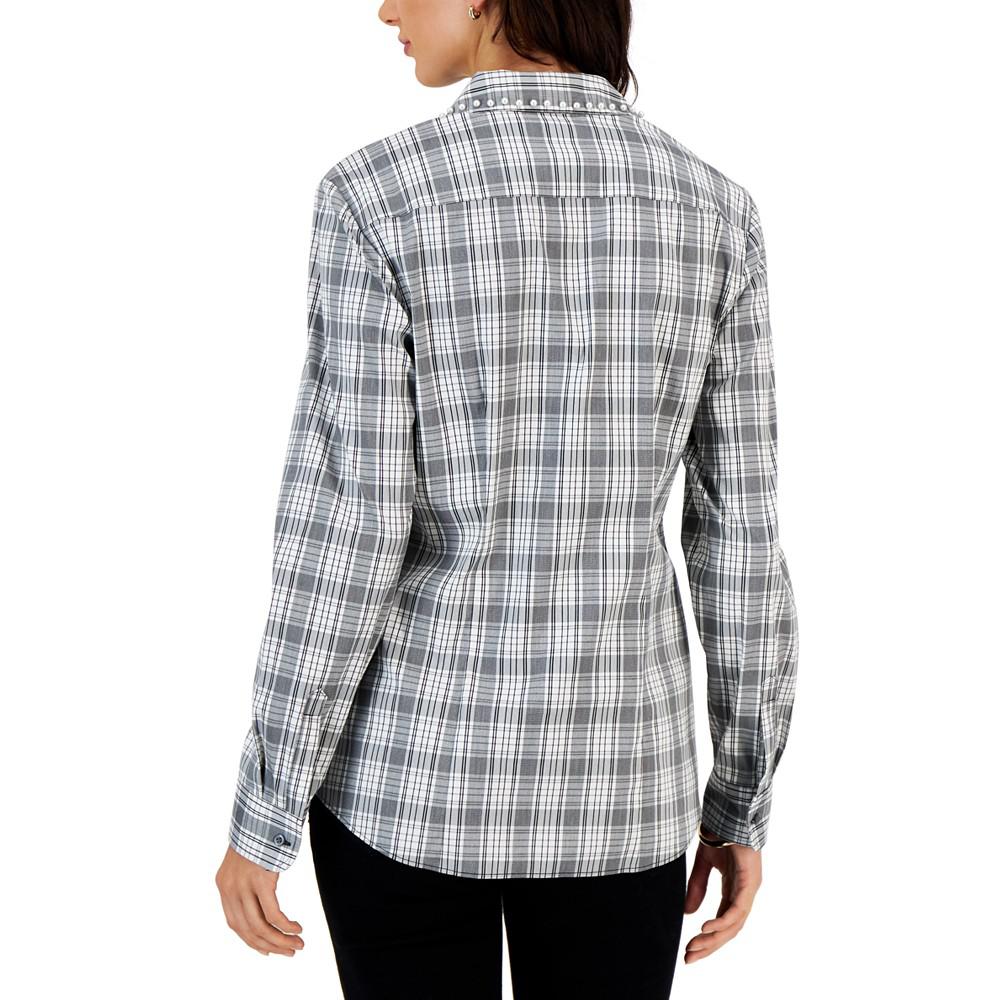 Women's Embellished Plaid Long Sleeve Top, Created for Macy's商品第2张图片规格展示