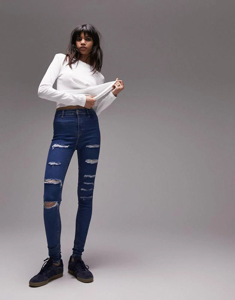 商品Topshop|Topshop Joni jean with super rip in mid blue,价格¥155,第1张图片