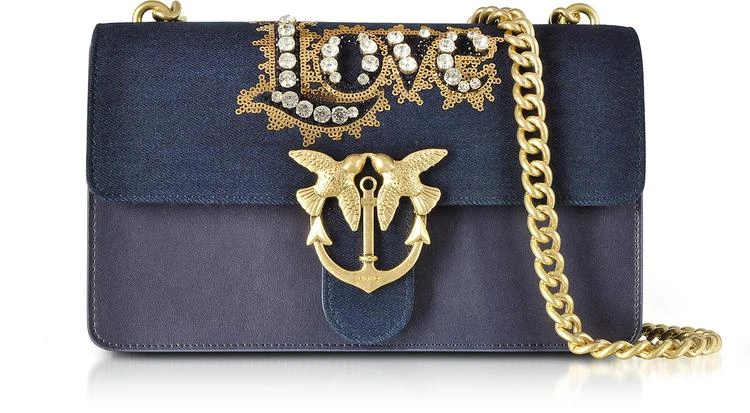 商品PINKO|Love 丹宁配真皮镶水钻单肩包,价格¥2880,第1张图片