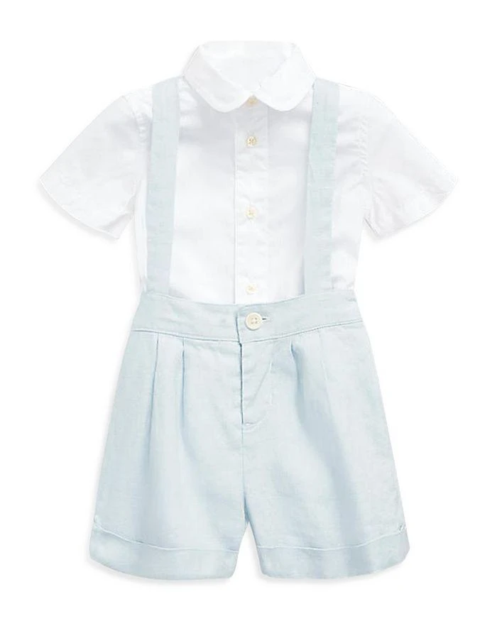 商品Ralph Lauren|Boys' Cotton Shirt & Linen Overall Set - Baby,价格¥842,第1张图片